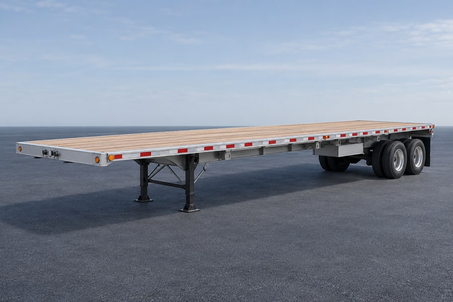 Flatbed trailer with an open level deck