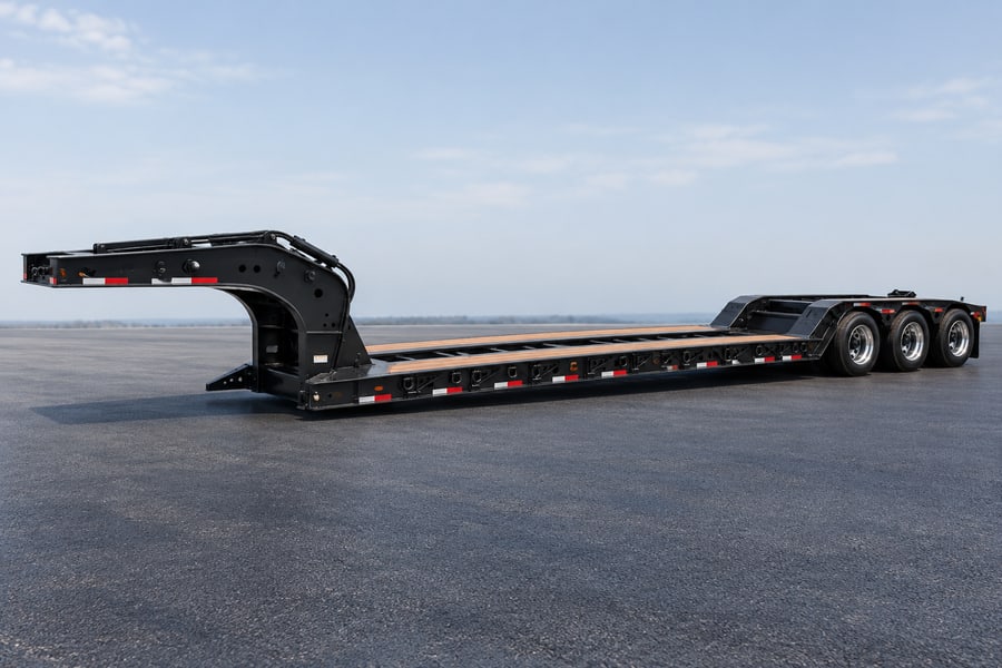 Lowboy equipment trailer with a removable gooseneck